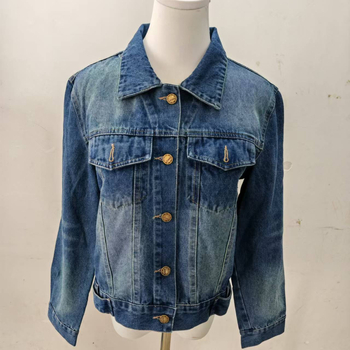 Geacă de damă din denim, denim din bumbac, croială lejeră, mâneci lungi, rever stil lapel