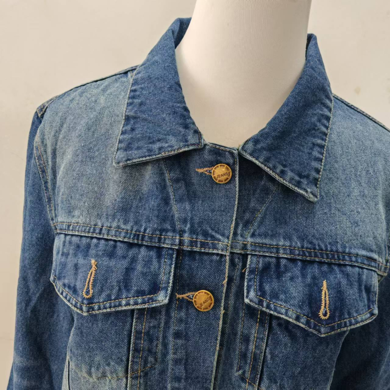 Geacă de damă din denim, denim din bumbac, croială lejeră, mâneci lungi, rever stil lapel