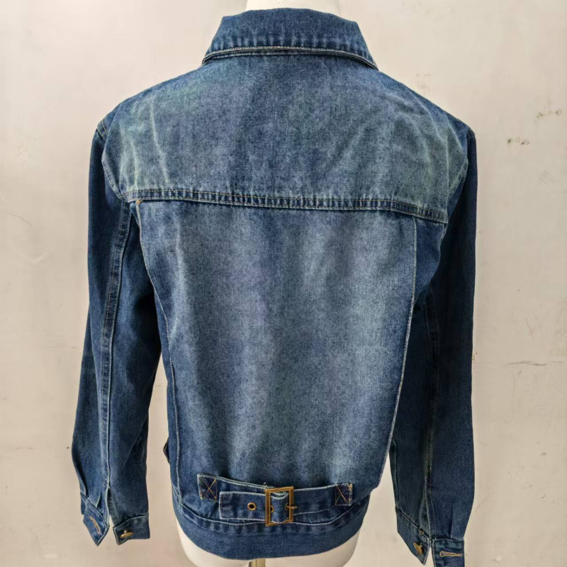 Geacă de damă din denim, denim din bumbac, croială lejeră, mâneci lungi, rever stil lapel