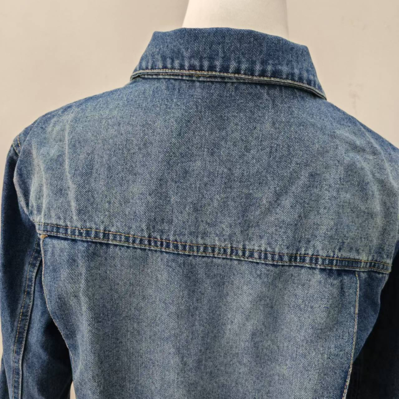 Geacă de damă din denim, denim din bumbac, croială lejeră, mâneci lungi, rever stil lapel