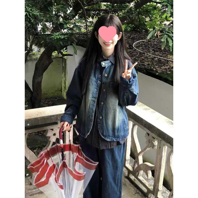 Női farmerdzseki japán retro distressed stílussal, tavasz–ősz 2025, rövid, sokoldalú dizájn, anyag spandex, álló gallér, normál ujjak