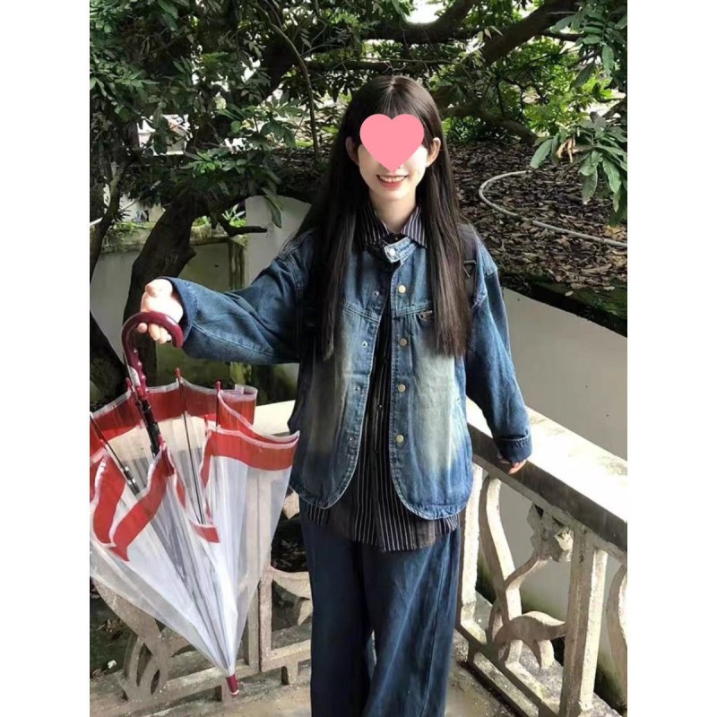 Női farmerdzseki japán retro distressed stílussal, tavasz–ősz 2025, rövid, sokoldalú dizájn, anyag spandex, álló gallér, normál ujjak