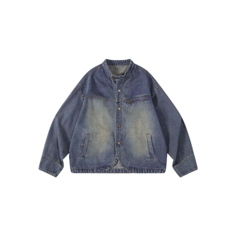 Női farmerdzseki japán retro distressed stílussal, tavasz–ősz 2025, rövid, sokoldalú dizájn, anyag spandex, álló gallér, normál ujjak