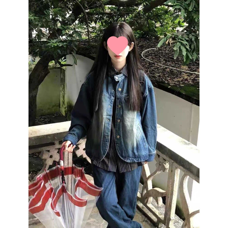 Női farmerdzseki japán retro distressed stílussal, tavasz–ősz 2025, rövid, sokoldalú dizájn, anyag spandex, álló gallér, normál ujjak