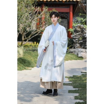 Hanfu duga haljina s širokim rukavima, jednobojna pamuk tkanina, 88% pamuka, unisex, zen inspiriran stil, anti-peglanje završna obrada