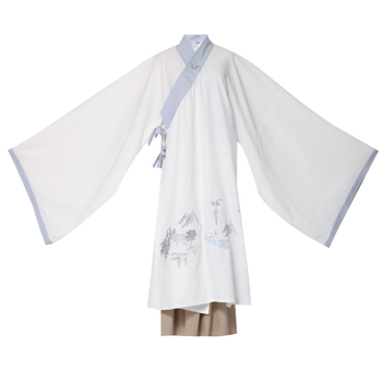 Hanfu duga haljina s širokim rukavima, jednobojna pamuk tkanina, 88% pamuka, unisex, zen inspiriran stil, anti-peglanje završna obrada