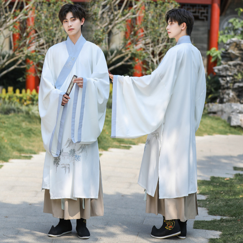 Hanfu duga haljina s širokim rukavima, jednobojna pamuk tkanina, 88% pamuka, unisex, zen inspiriran stil, anti-peglanje završna obrada