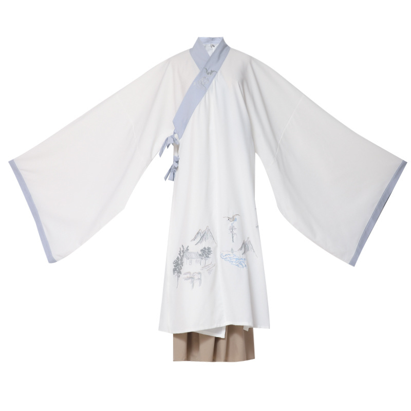 Hanfu duga haljina s širokim rukavima, jednobojna pamuk tkanina, 88% pamuka, unisex, zen inspiriran stil, anti-peglanje završna obrada