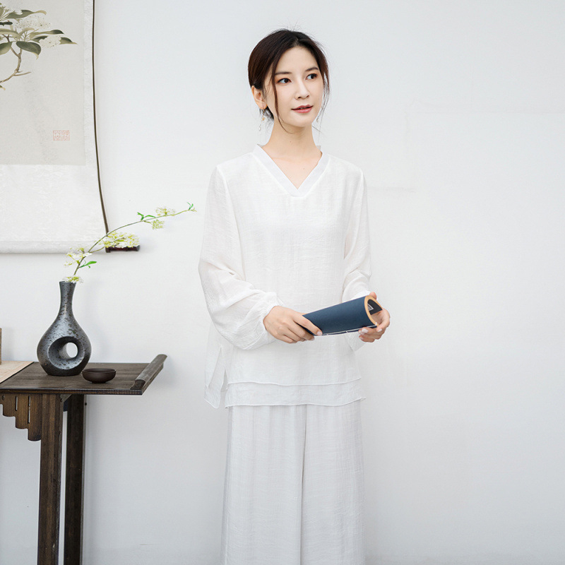 Етно-дзен двучастков комплект за медитация и йога за сцена – памук, съдържание над 95%, колaжно шиене, Есен 2024