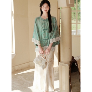 Hanfu dvodijelni set: top s jacquardom i suknja s ribljim repom, jesenji nacionalni stil 2024