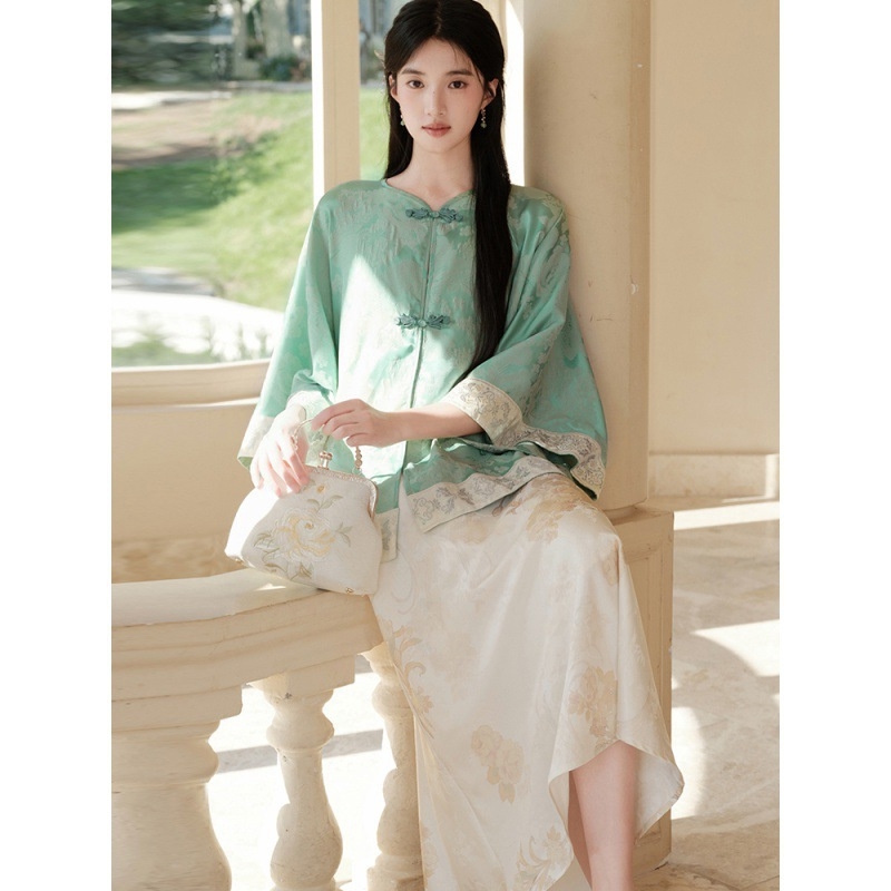 Hanfu dvodijelni set: top s jacquardom i suknja s ribljim repom, jesenji nacionalni stil 2024