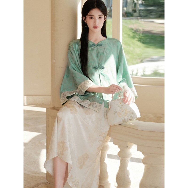 Hanfu dvodijelni set: top s jacquardom i suknja s ribljim repom, jesenji nacionalni stil 2024