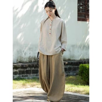 Ženský Tai Chi kostým v čínskej Zen štýle, bavlno-linový materiál, 70-80% bavlna, zapínanie uzlami, jeseň 2025