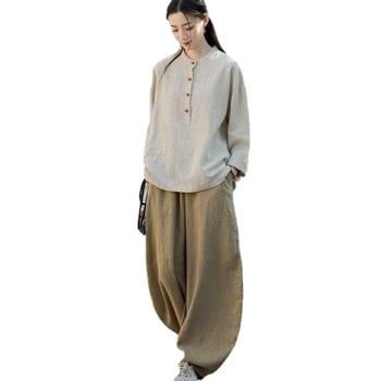 Ženský Tai Chi kostým v čínskej Zen štýle, bavlno-linový materiál, 70-80% bavlna, zapínanie uzlami, jeseň 2025
