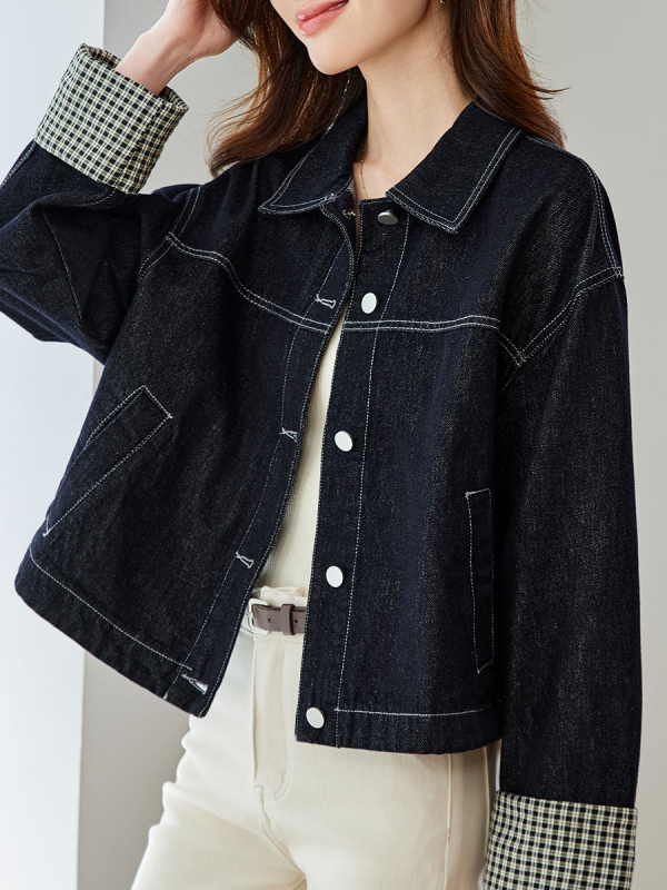 Denim košeľová bunda s polo golierom, dlhé rukávy, zapínanie na gombíky, voľný strih, 70–80% bavlna, jar 2025