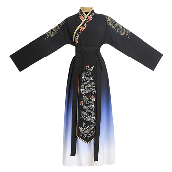 Hanfu férfi öltözet — kosztüm a kínai ősi harcművészet stílusában, a tanulók mindennapi előadásaihoz; fő anyag: kecskebőr; anyag neve: pamutfonal; szezon: 2022 nyár