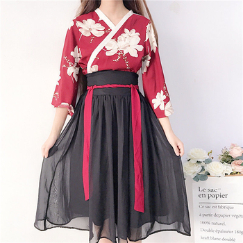 Hanfu inspirirana ljetna suknja s tiskom, mješavina poliester-bavla, podstava poliester