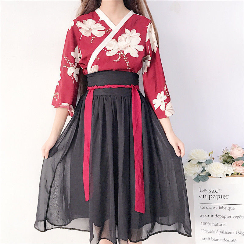 Hanfu inspirirana ljetna suknja s tiskom, mješavina poliester-bavla, podstava poliester