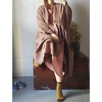 Hanfu inspirirana lanena kardigan-robe s vezicama, vintage nacionalni stil, pranje pjeskom, 95%+ lanenog sadržaja, jesen 2022