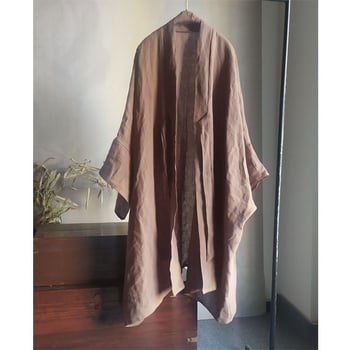 Hanfu inspirirana lanena kardigan-robe s vezicama, vintage nacionalni stil, pranje pjeskom, 95%+ lanenog sadržaja, jesen 2022