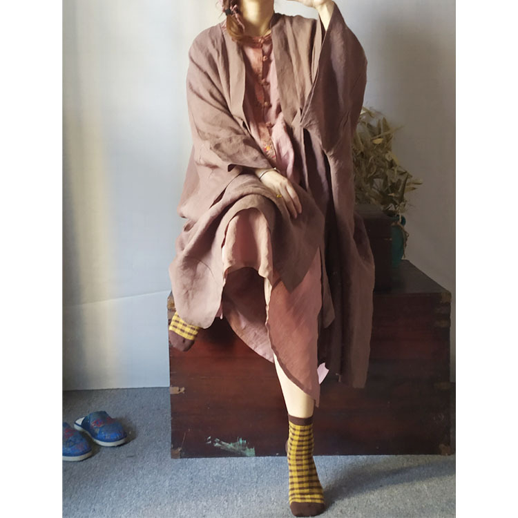 Hanfu inspirirana lanena kardigan-robe s vezicama, vintage nacionalni stil, pranje pjeskom, 95%+ lanenog sadržaja, jesen 2022