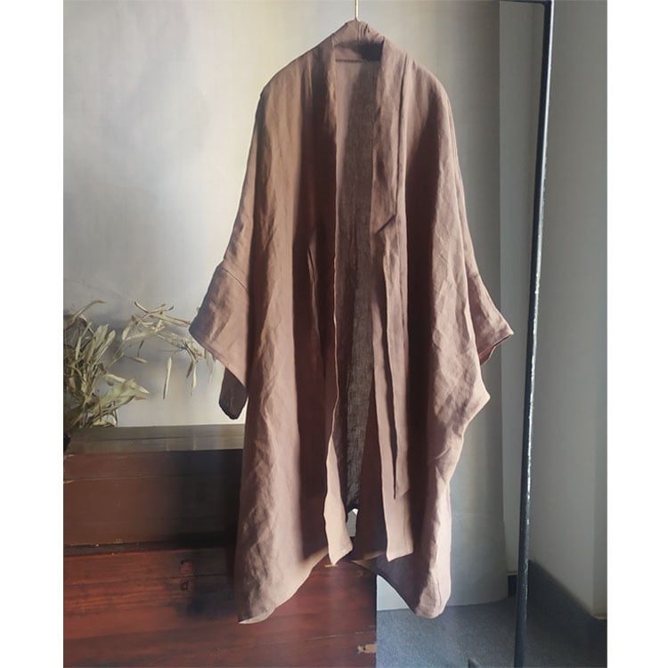 Hanfu inspirirana lanena kardigan-robe s vezicama, vintage nacionalni stil, pranje pjeskom, 95%+ lanenog sadržaja, jesen 2022