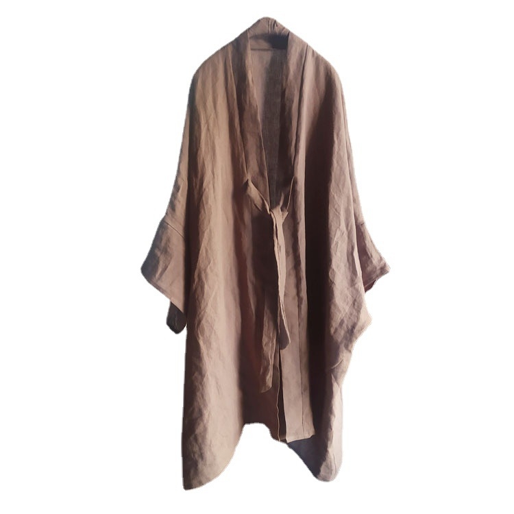 Hanfu inspirirana lanena kardigan-robe s vezicama, vintage nacionalni stil, pranje pjeskom, 95%+ lanenog sadržaja, jesen 2022