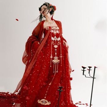 Hanfu set: izšivana bluza s velikim rukavima i suknja, šifon tkanina, mješavina poliestera i regenerirane celuloze, toplo utiskivanje, jesen 2023 izdanje, za hanfu prigode