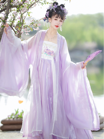 Chanpe ženska Hanfu haljina, Tang stil, široki rukavi, šifon s elastanom, izvezena