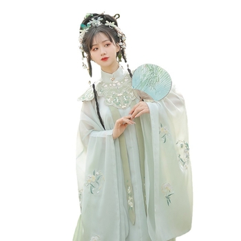 Ženski Hanfu set — vezani stojeći ovratnik i križni ovratnik, duga haljina i suknja do struka; Guofeng Ming stil; proljetna 2023 kolekcija; za Hanfu prilike; acetat vlakno ispod 30%; tisak