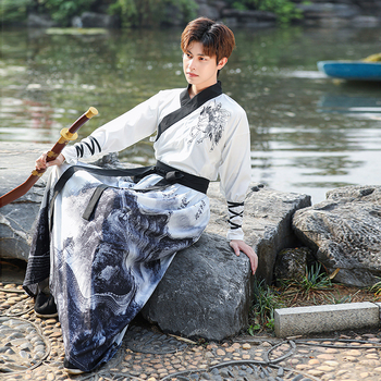 Jiangnan poliester Hanfu muški kostim za izvedbu, kineski stil za parove i grupe, ljeto 2023, glavni sadržaj tkanine ispod 30%