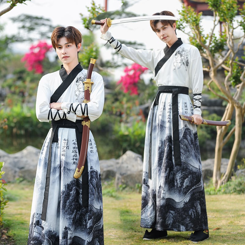 Jiangnan poliester Hanfu muški kostim za izvedbu, kineski stil za parove i grupe, ljeto 2023, glavni sadržaj tkanine ispod 30%