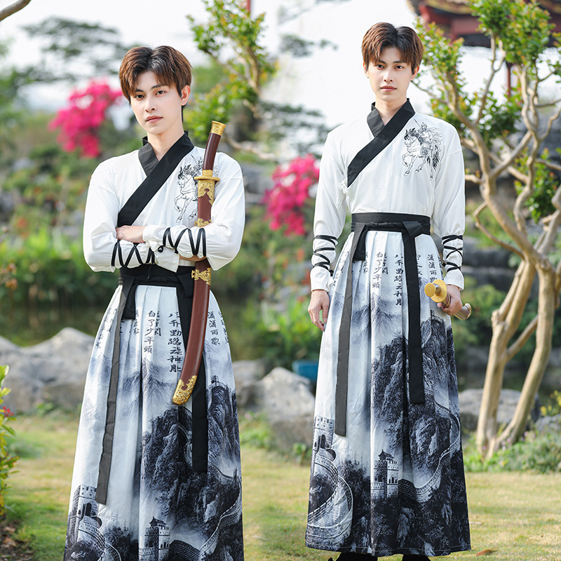 Jiangnan poliester Hanfu muški kostim za izvedbu, kineski stil za parove i grupe, ljeto 2023, glavni sadržaj tkanine ispod 30%