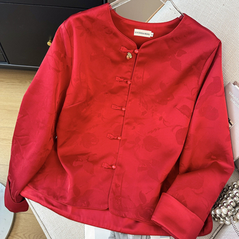 Novi kineski jacquard top s okruglim izrezom i kopčanjem, dugi rukavi, kineskog stila