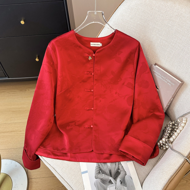 Novi kineski jacquard top s okruglim izrezom i kopčanjem, dugi rukavi, kineskog stila
