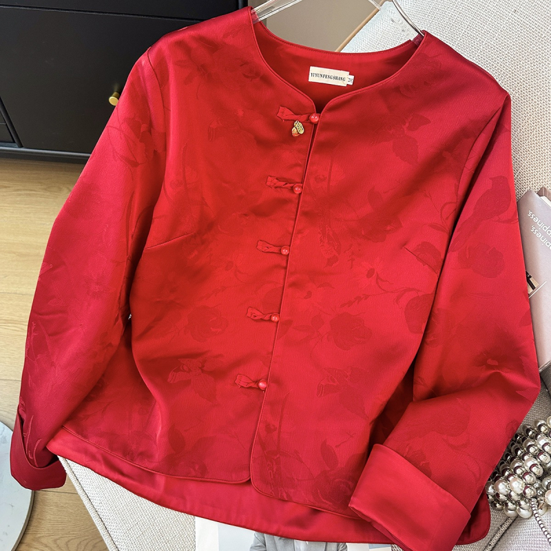 Novi kineski jacquard top s okruglim izrezom i kopčanjem, dugi rukavi, kineskog stila