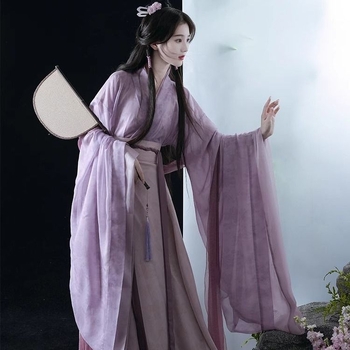 Hanfu haljina u stilu Wei-Jin, križni ovratnik, dužina do struka, šifon, poliesterska smjesa, ljeto 2024