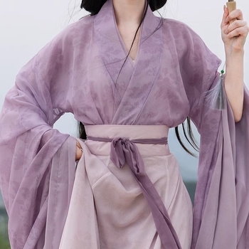 Hanfu haljina u stilu Wei-Jin, križni ovratnik, dužina do struka, šifon, poliesterska smjesa, ljeto 2024