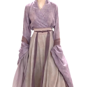 Hanfu haljina u stilu Wei-Jin, križni ovratnik, dužina do struka, šifon, poliesterska smjesa, ljeto 2024