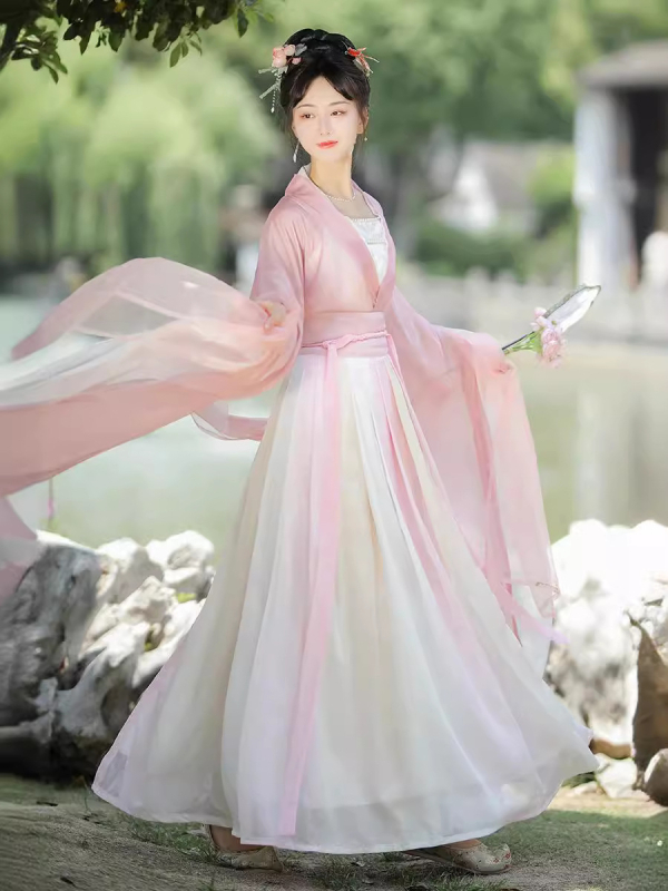 Ženska Hanfu haljina - Ru suknja do struka, drevni stil, široki rukavi, chiffon, Spandex 90–95%, Mercerizirana, proljeće 2024
