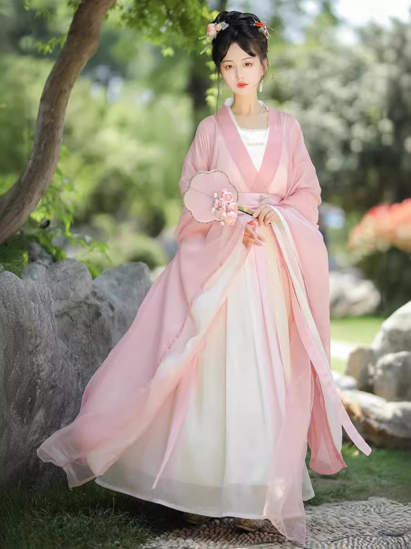 Ženska Hanfu haljina - Ru suknja do struka, drevni stil, široki rukavi, chiffon, Spandex 90–95%, Mercerizirana, proljeće 2024