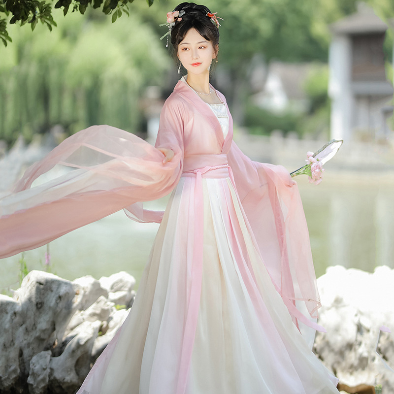 Ženska Hanfu haljina - Ru suknja do struka, drevni stil, široki rukavi, chiffon, Spandex 90–95%, Mercerizirana, proljeće 2024