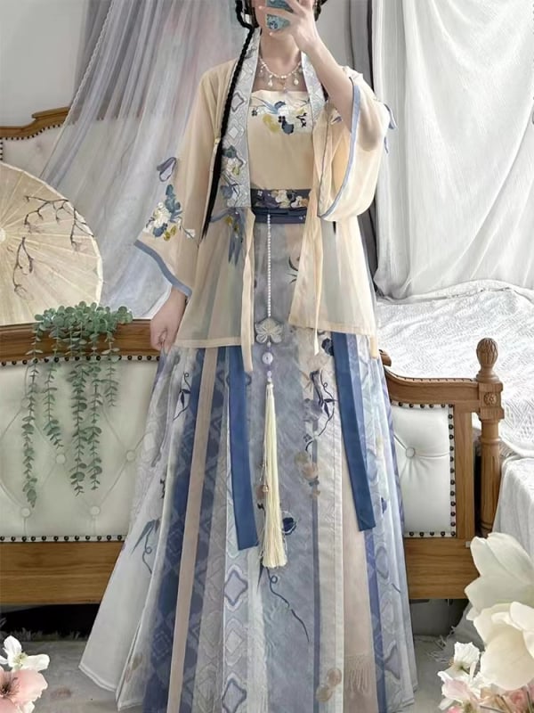 Női Hanfu ruha - tavasz-nyári kínai stílus, chiffon, hímzés, poliészter 70–80%