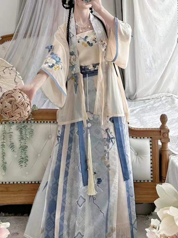 Női Hanfu ruha - tavasz-nyári kínai stílus, chiffon, hímzés, poliészter 70–80%
