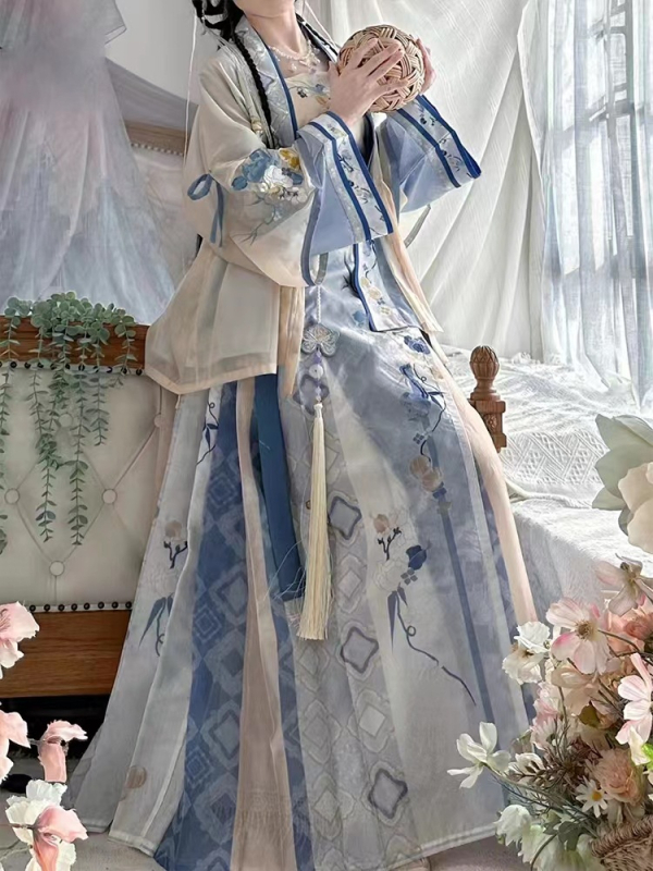 Női Hanfu ruha - tavasz-nyári kínai stílus, chiffon, hímzés, poliészter 70–80%
