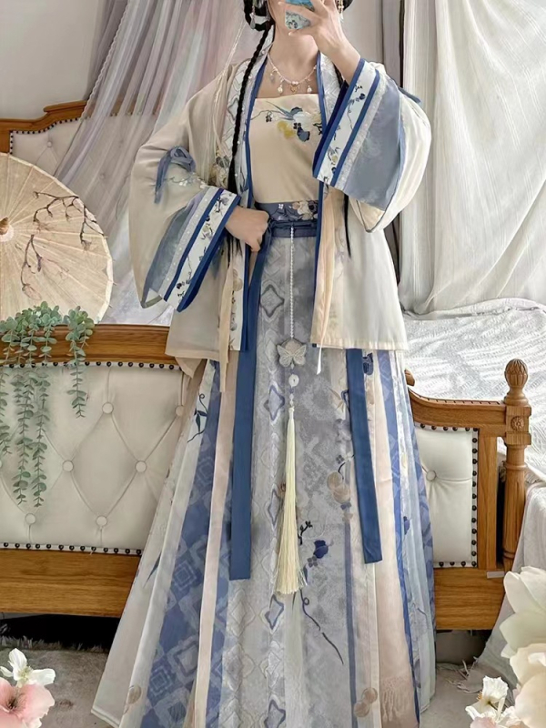 Női Hanfu ruha - tavasz-nyári kínai stílus, chiffon, hímzés, poliészter 70–80%