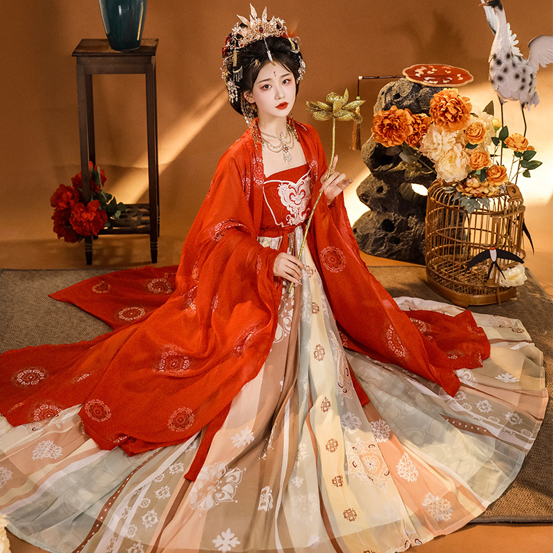 Hanfu ženski set s vyšivkom od svile i spandeksa, kineski stil obnovljen dizajn, proljeće-ljeto-jesen kolekcija
