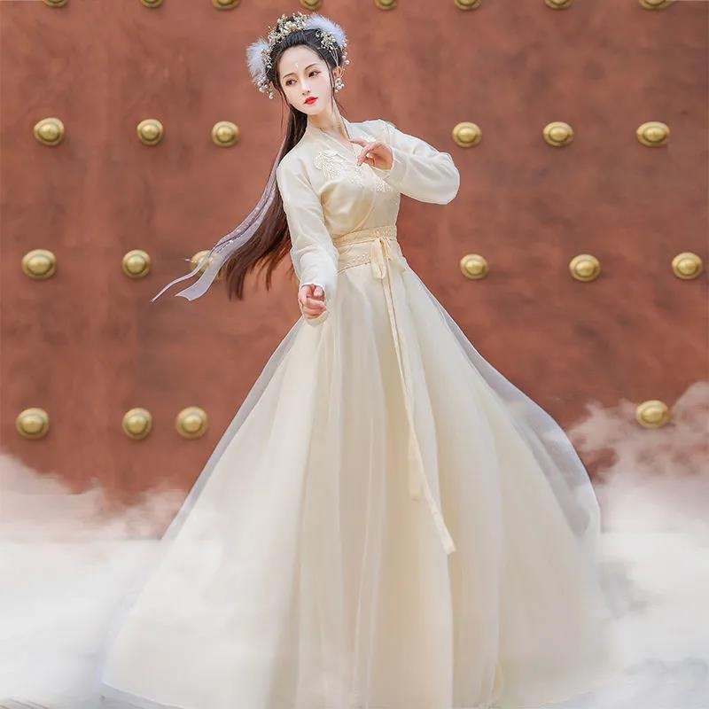 Dospelý set šiat Hanfu, čínskeho štýlu staroveký kostým, pásová dĺžka, bavlnená tkanina s obsahom bavlny 50–70%, zošívanie