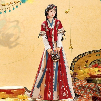 Hanfu set za žene — modificirani Tang stil, suknja do struka, proljeće-ljeto, poliester 95%+, otisak izrada, šifra proizvoda a156