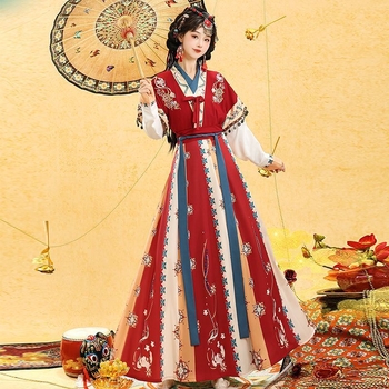 Hanfu set za žene — modificirani Tang stil, suknja do struka, proljeće-ljeto, poliester 95%+, otisak izrada, šifra proizvoda a156